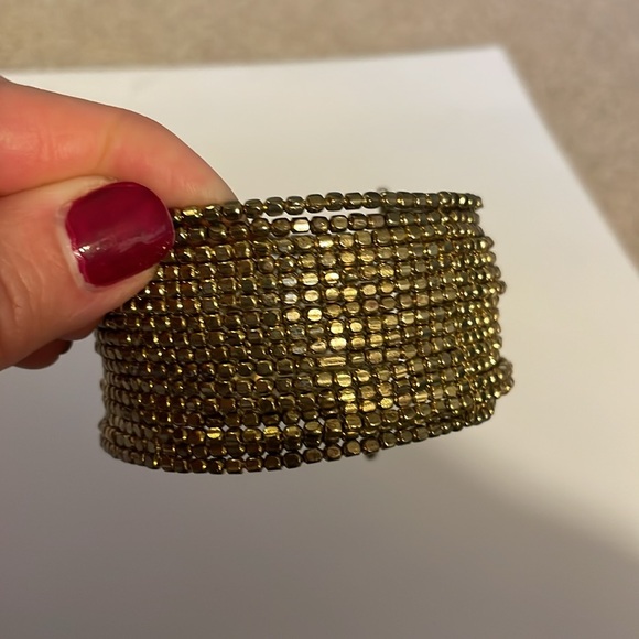 Gorgeous EUC statement gold tone beaded cuff bracelet boho vibe holiday jewelry - Picture 2 of 5
